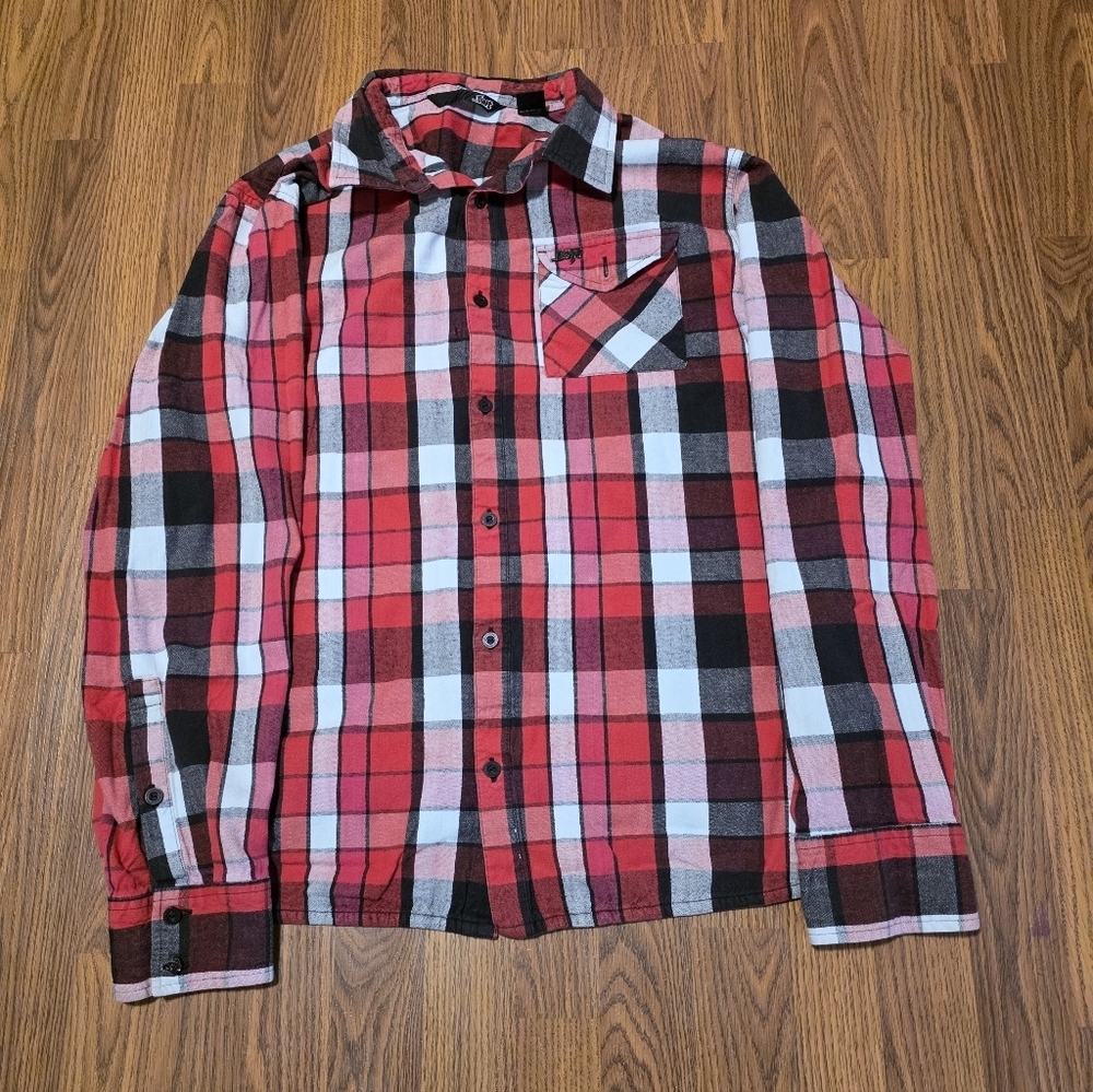 Lost Men’s XL Red Black White Plaid Button-Up Shirt 90s Skater Style E29